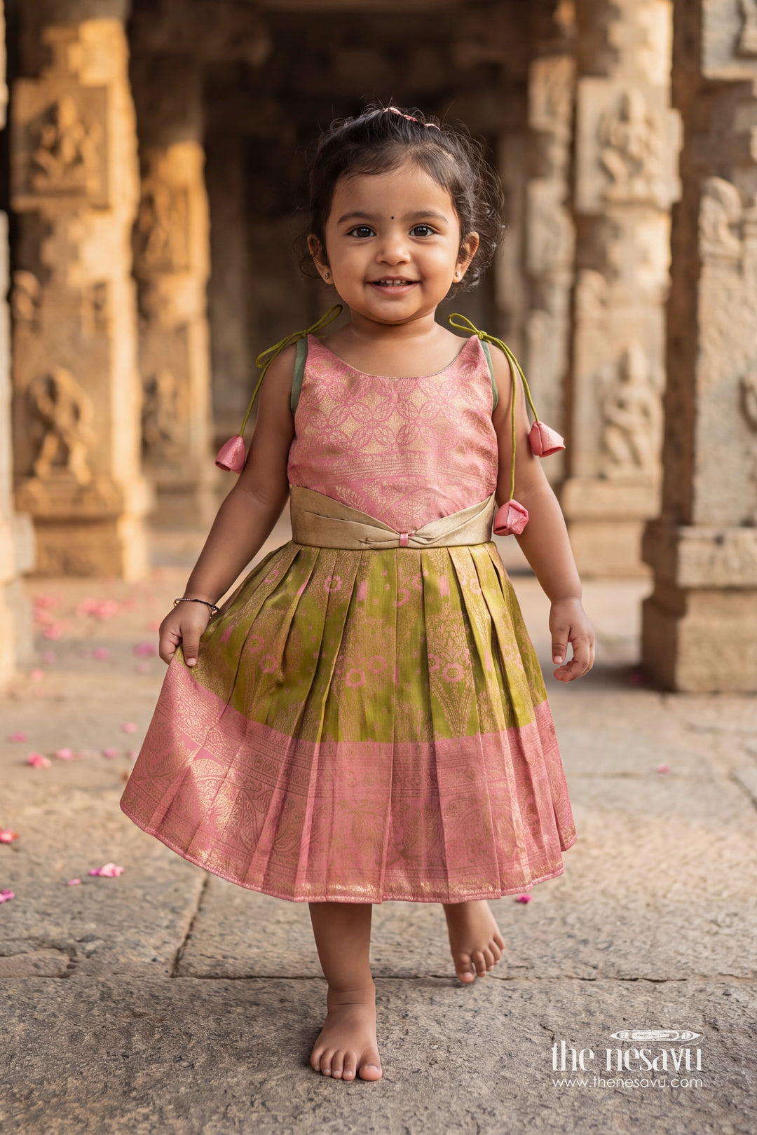 Silk Frock for Girls with Woven Texture for Festive Occasions
