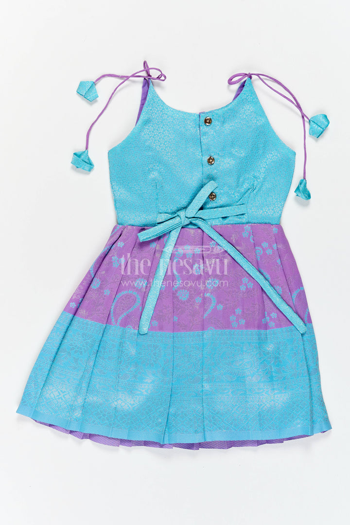 Girls Kanchi Silk Frock in Turquoise with Woven Texture