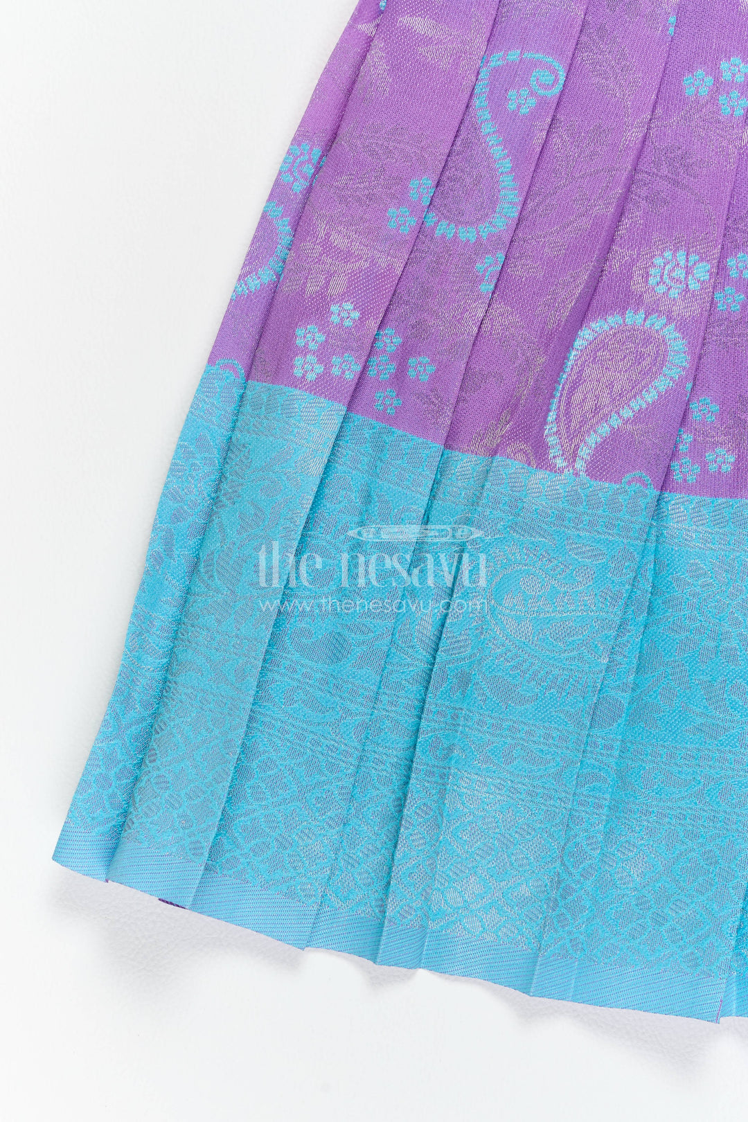 Girls Kanchi Silk Frock in Turquoise with Woven Texture