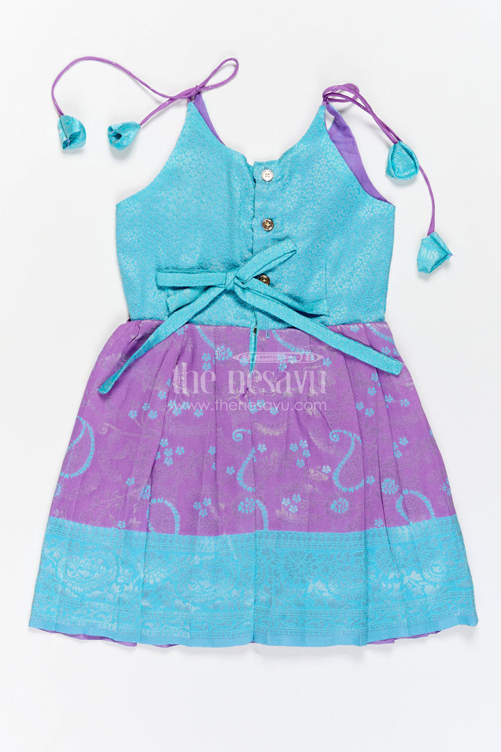 Girls Kanchi Silk Frock in Turquoise with Woven Texture
