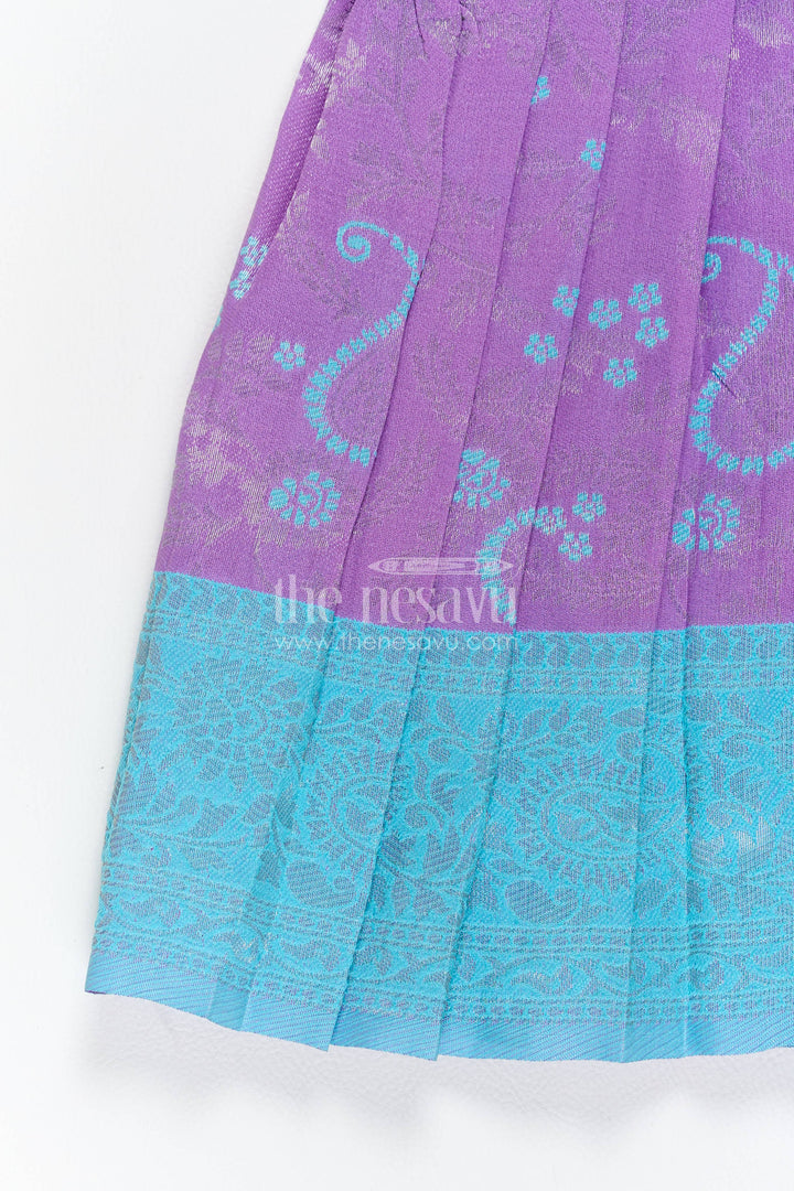 Girls Kanchi Silk Frock in Turquoise with Woven Texture