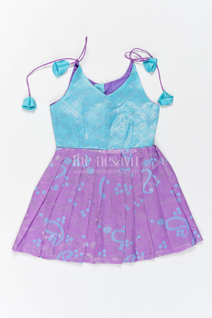 Girls Kanchi Silk Frock in Turquoise with Woven Texture