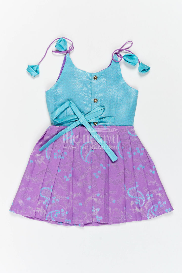 Girls Kanchi Silk Frock in Turquoise with Woven Texture
