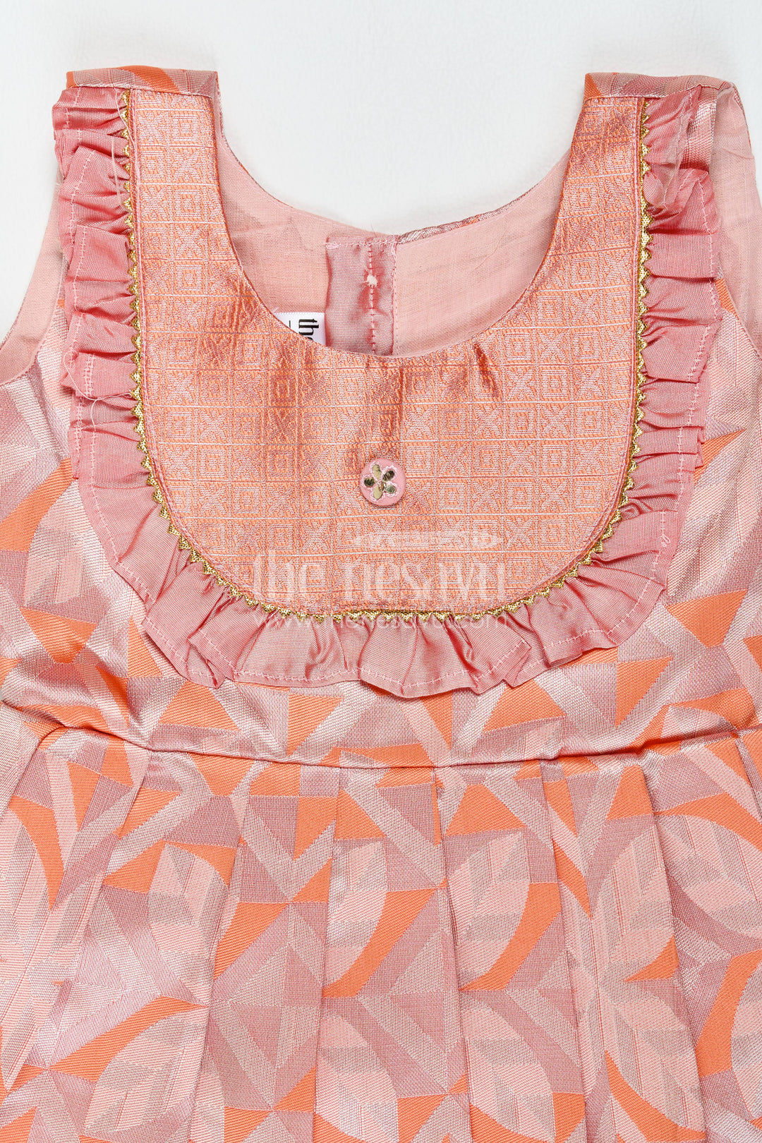 Girls Kanchi Silk Frock in Peach with Woven Texture