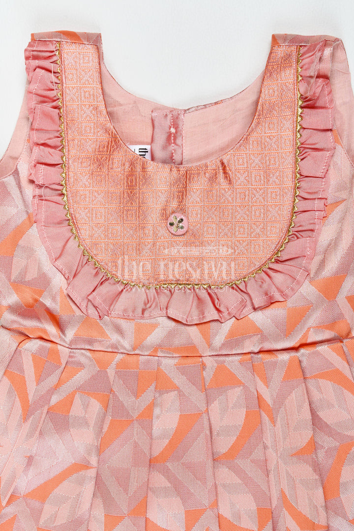 Girls Kanchi Silk Frock in Peach with Woven Texture