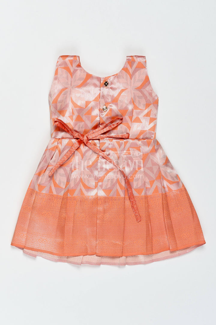 Girls Kanchi Silk Frock in Peach with Woven Texture