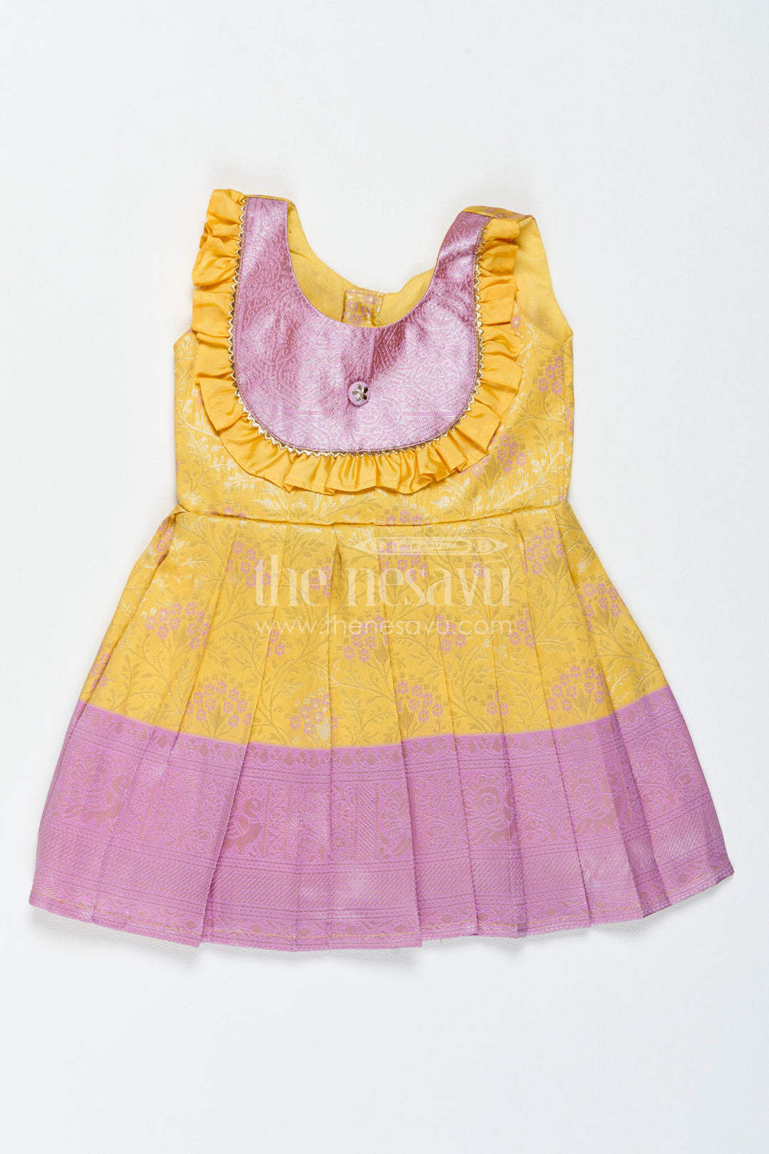 Girls Kanchi Silk Frock in Yellow with Smart Tailoring