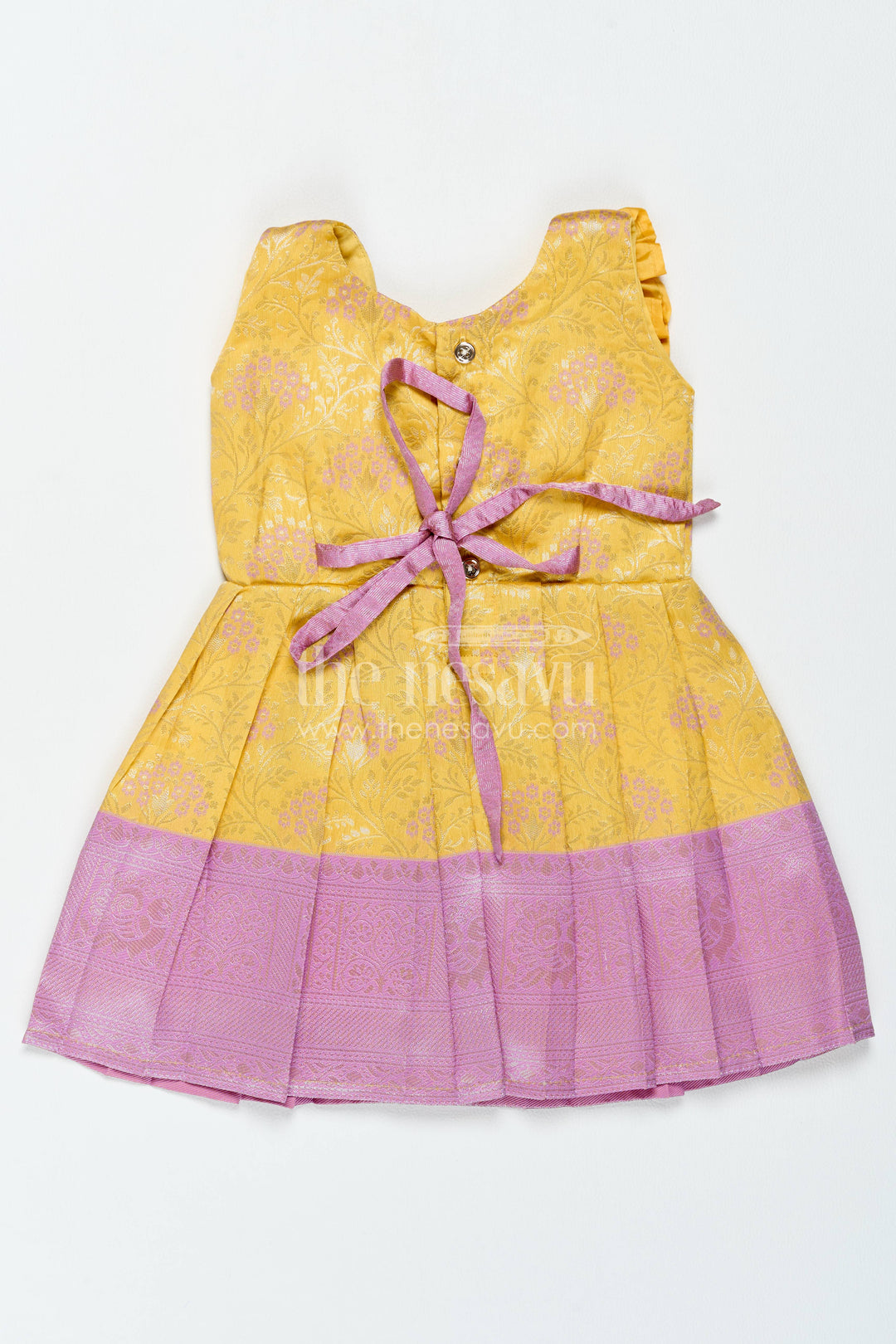 Girls Kanchi Silk Frock in Yellow with Smart Tailoring