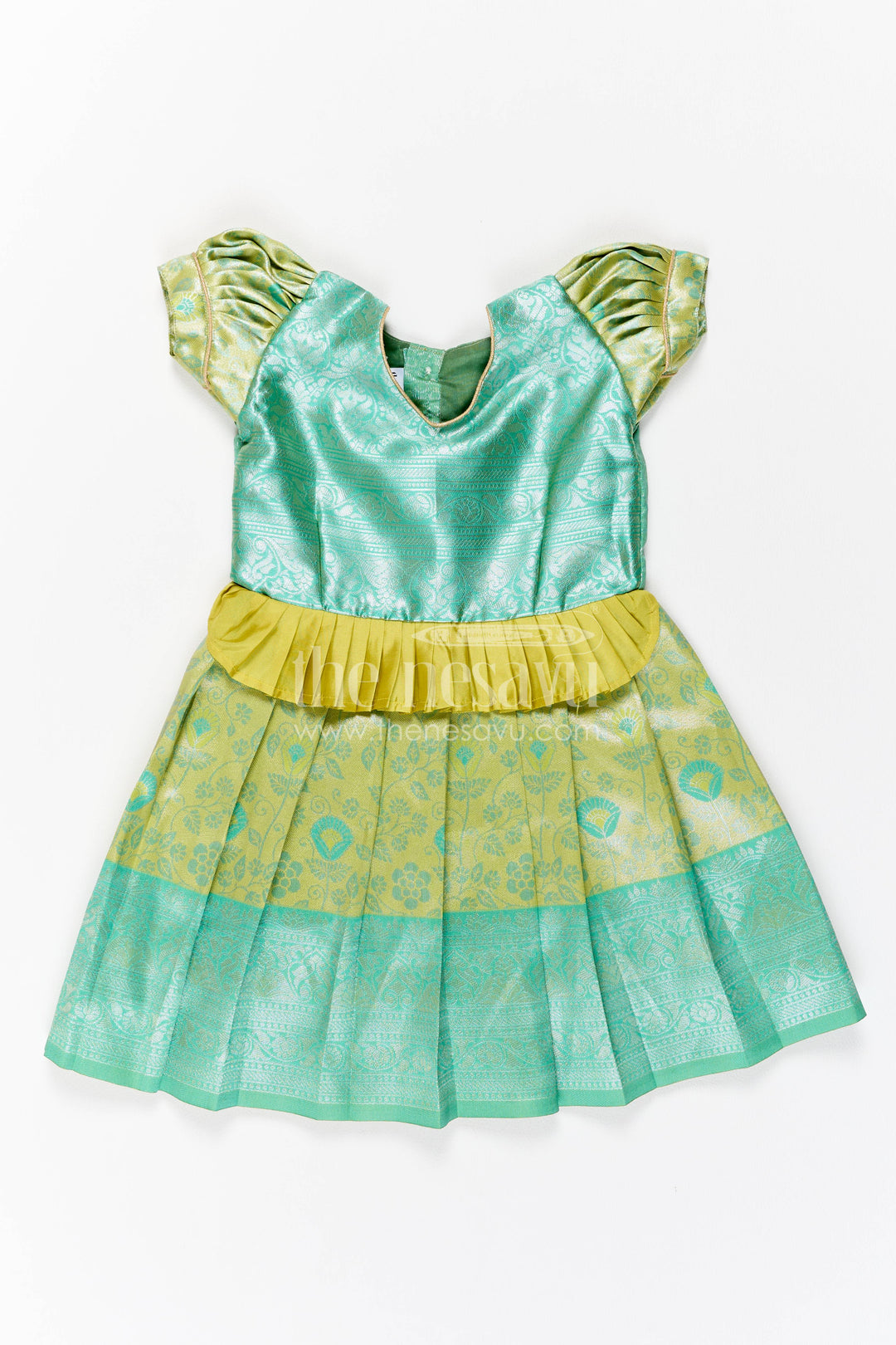 Girls Kanchi Silk Frock in Turquoise for Party Memories