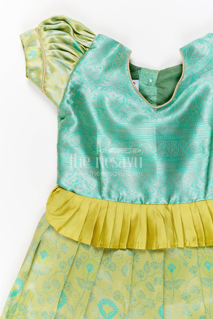 Girls Kanchi Silk Frock in Turquoise for Party Memories