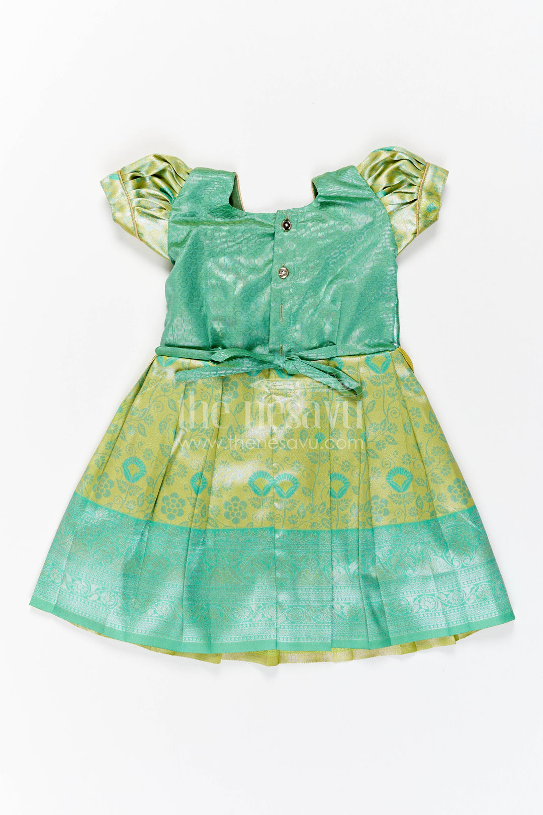 Girls Kanchi Silk Frock in Turquoise for Party Memories