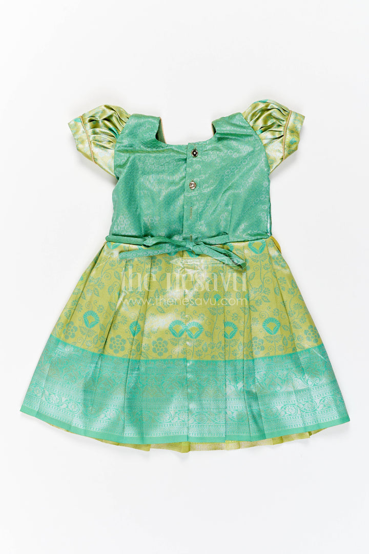 Girls Kanchi Silk Frock in Turquoise for Party Memories