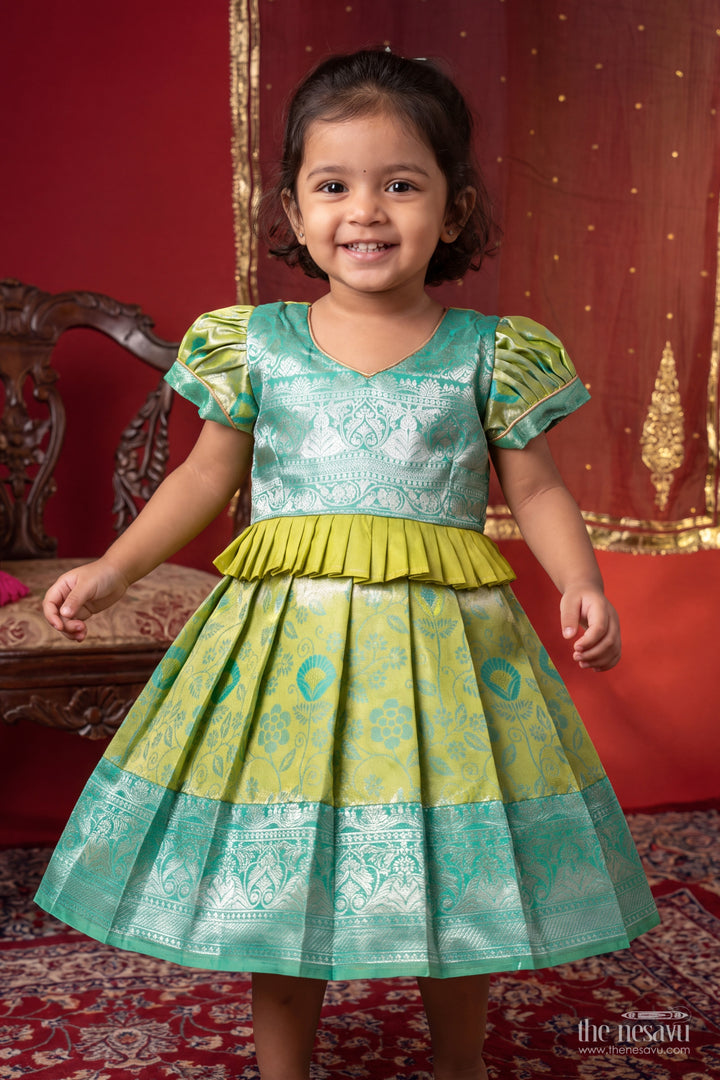 Girls Kanchi Silk Frock in Turquoise for Party Memories