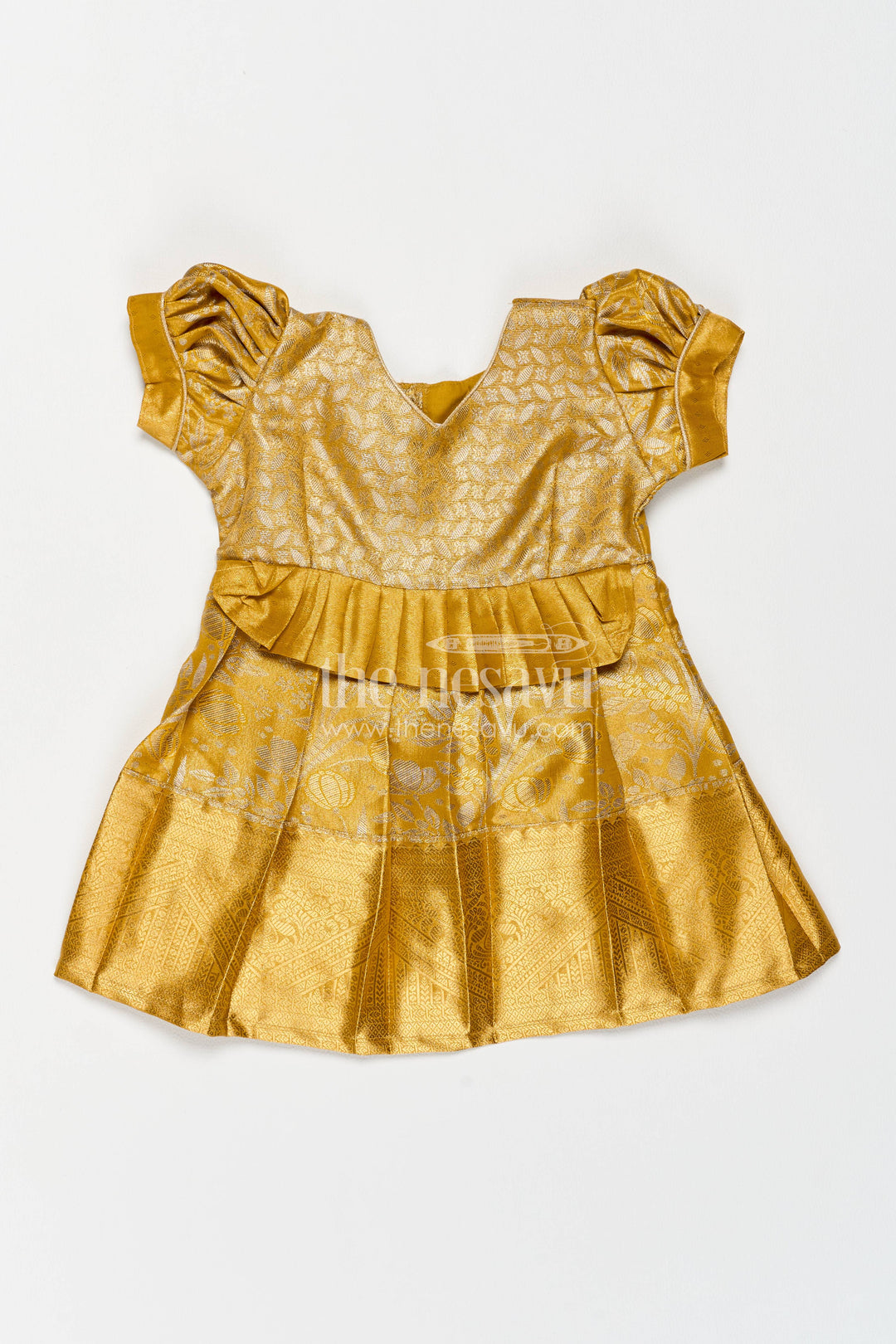Girls Kanchi Silk Frock in Gold for Portrait Days