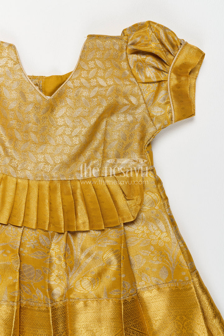 Girls Kanchi Silk Frock in Gold for Portrait Days