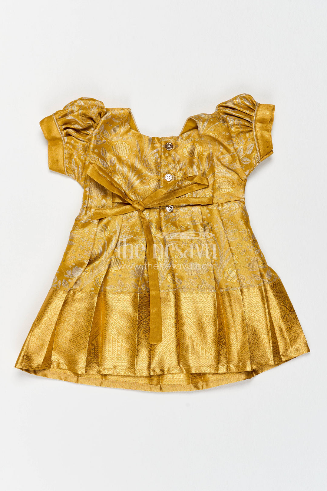 Girls Kanchi Silk Frock in Gold for Portrait Days