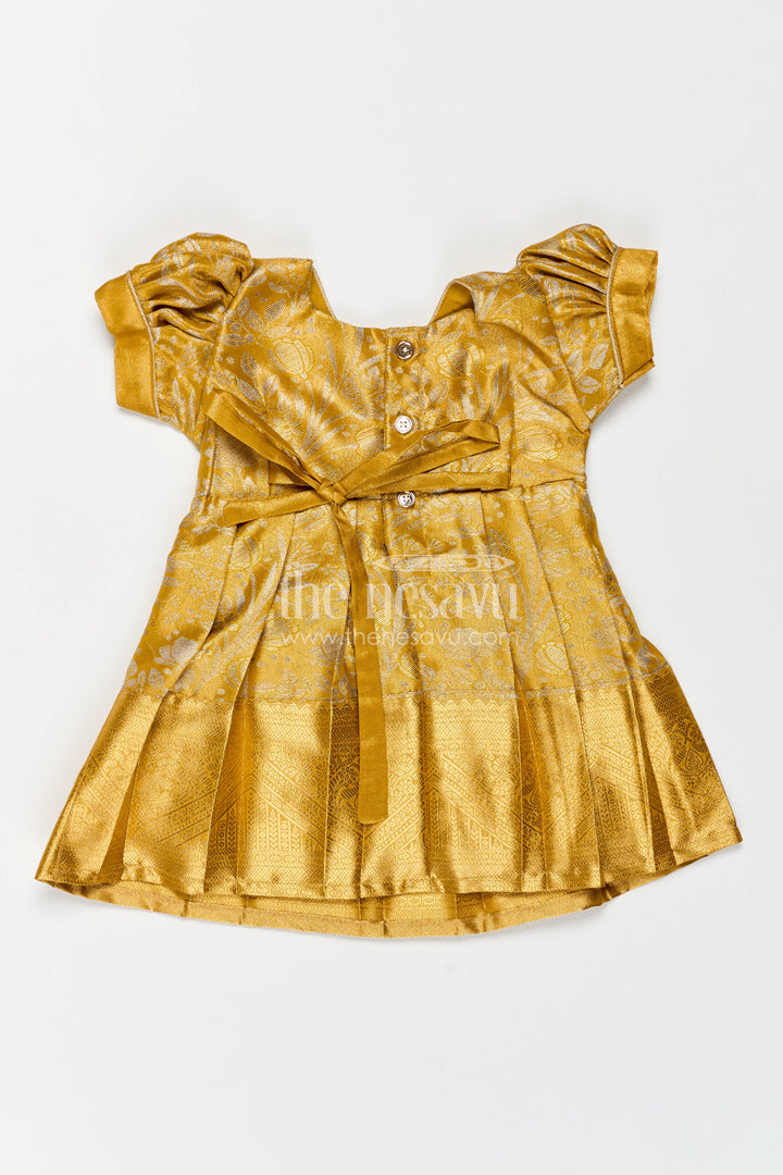 Girls Kanchi Silk Frock in Gold for Portrait Days