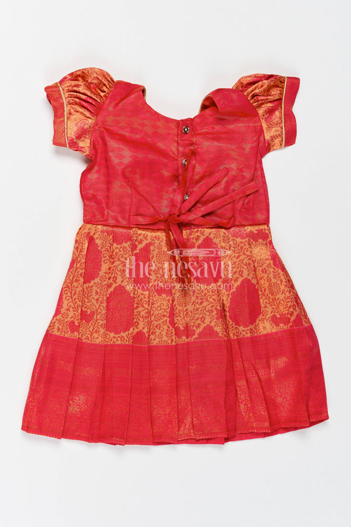 Girls Kanchi Silk Frock in Red with Woven Texture