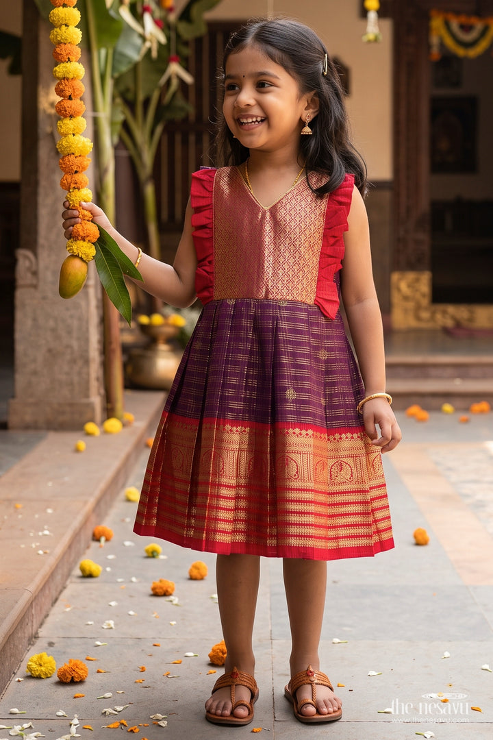 Girls Kanchi Silk Frock in Purple for Party Memories