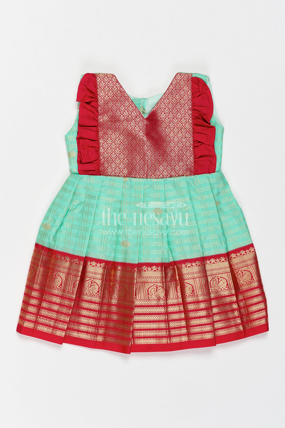 Silk Frock for Girls in Turquoise for Family Celebrations