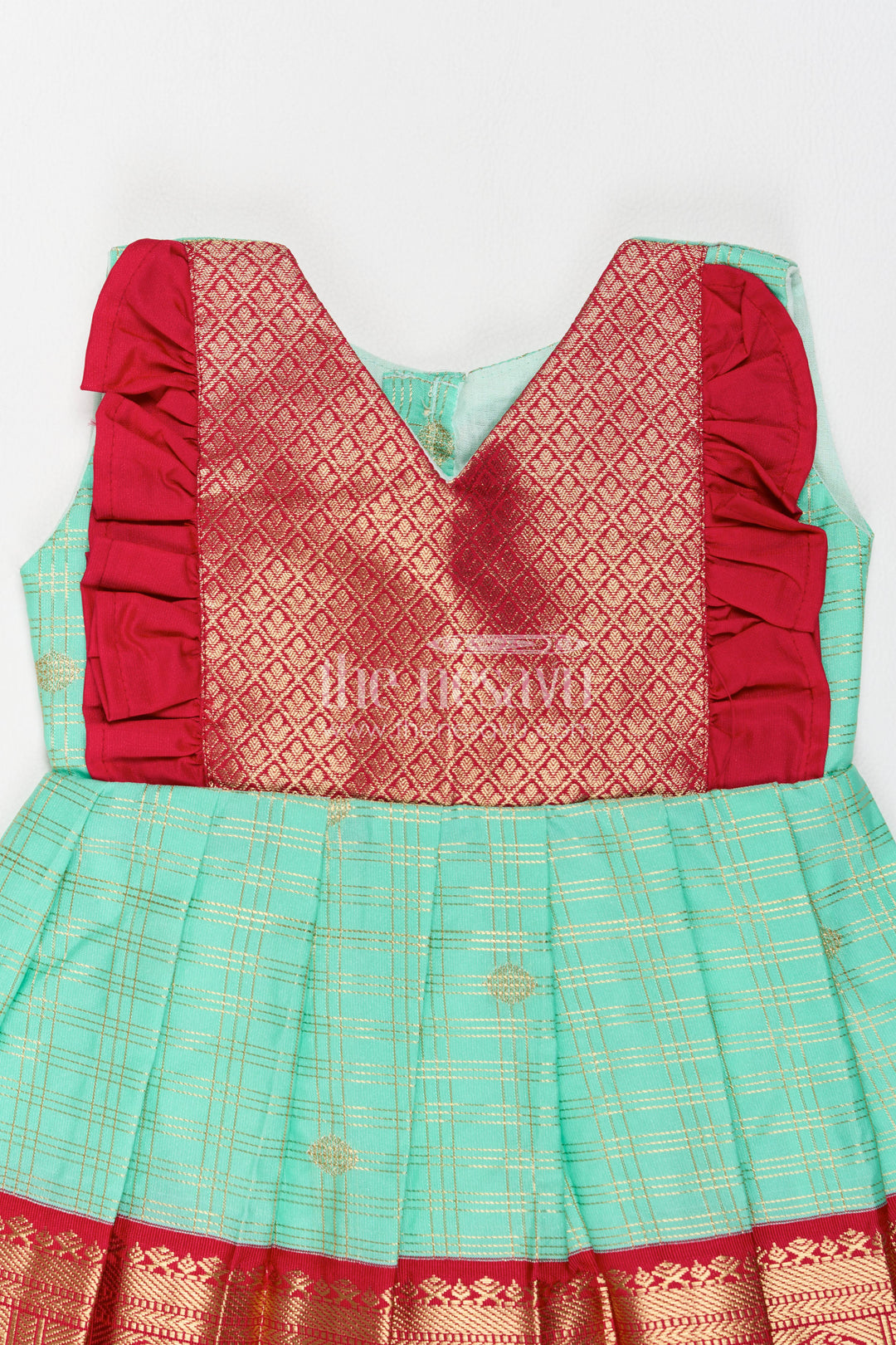 Silk Frock for Girls in Turquoise for Family Celebrations