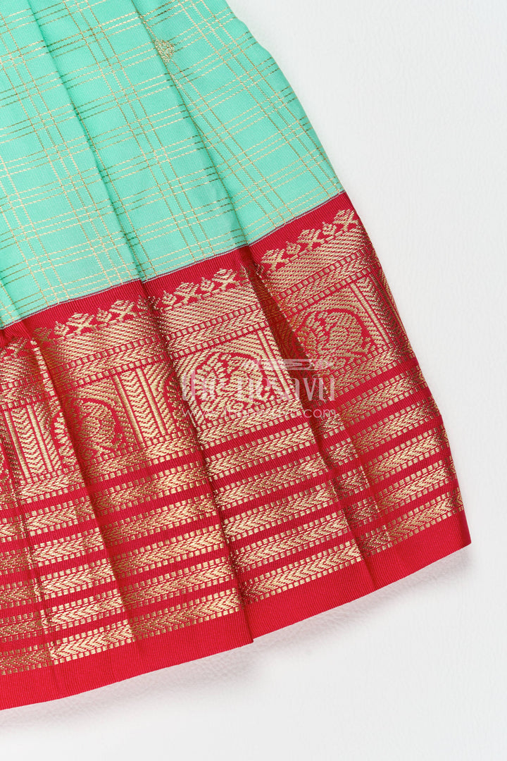 Silk Frock for Girls in Turquoise for Family Celebrations