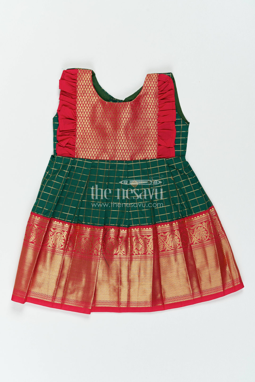Girls Kanchi Silk Frock in Green for Portrait Days