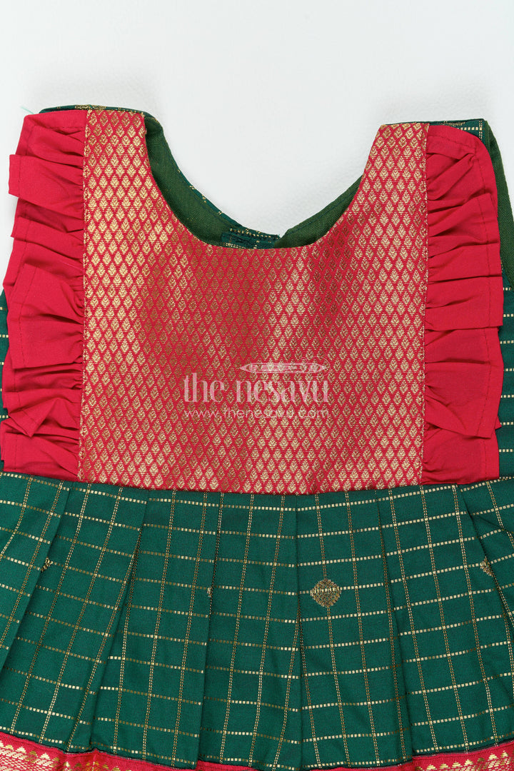 Girls Kanchi Silk Frock in Green for Portrait Days