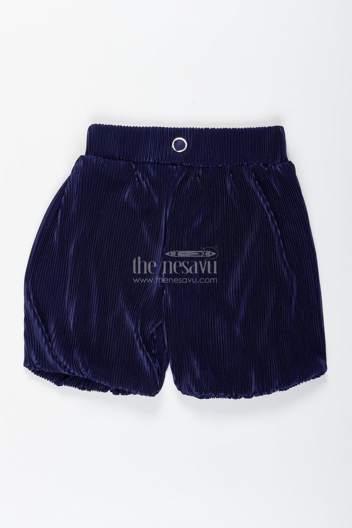Girls Navy Velvet Pleated Shorts For Dressy Winter Wear