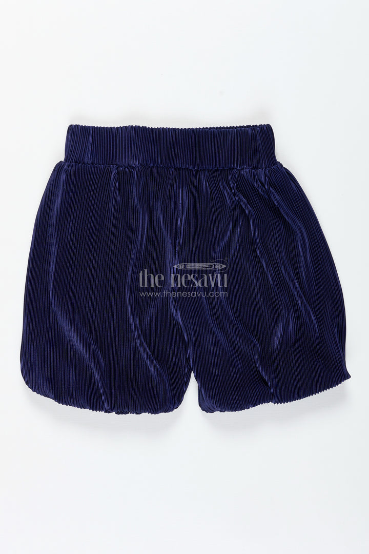 Girls Navy Velvet Pleated Shorts For Dressy Winter Wear