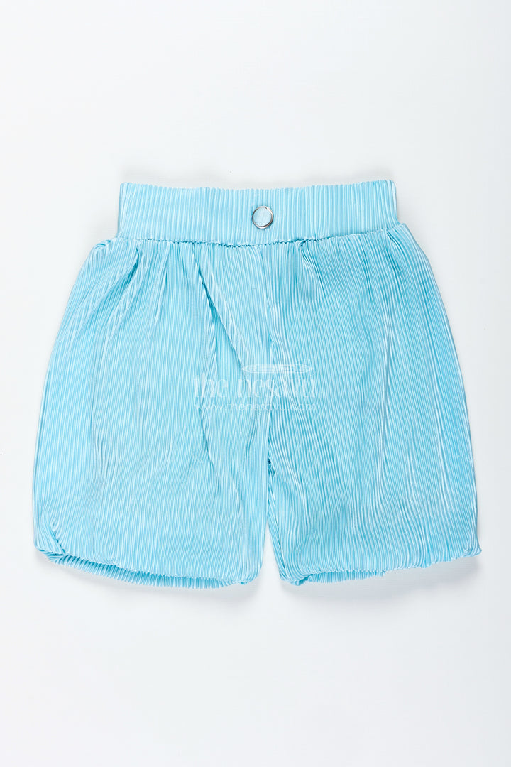 Light Blue Velvet Shorts For Girls Festive And Winter Wear