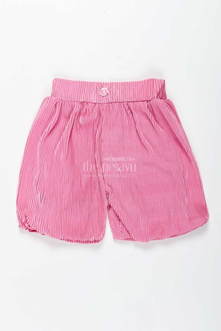 Pink Velvet Pleated Shorts For Girls Festive And Winter Styling