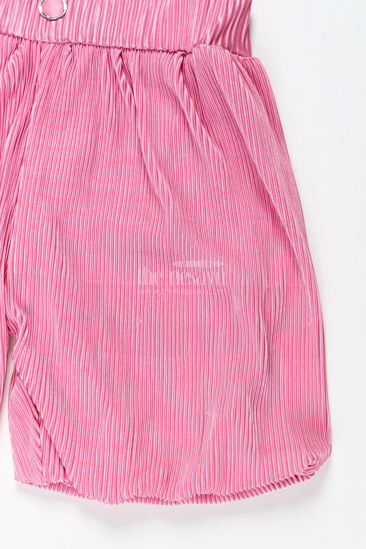 Pink Velvet Pleated Shorts For Girls Festive And Winter Styling