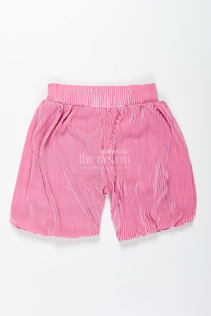 Pink Velvet Pleated Shorts For Girls Festive And Winter Styling