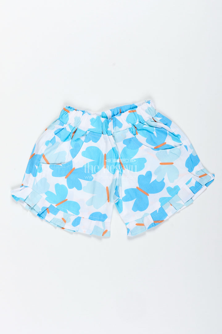 Girls Blue Butterfly Print Cotton Shorts For Summer Fun