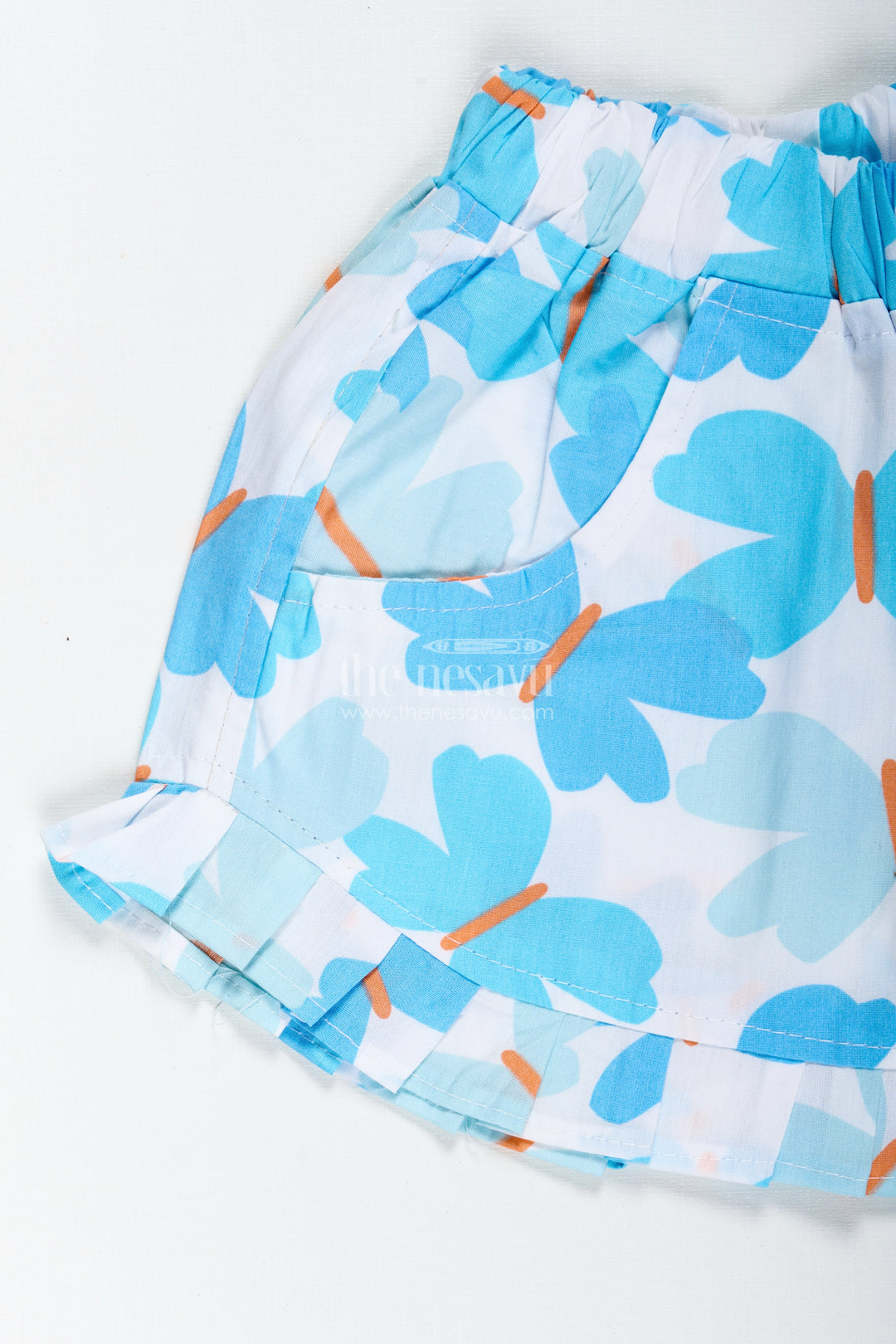 Girls Blue Butterfly Print Cotton Shorts For Summer Fun