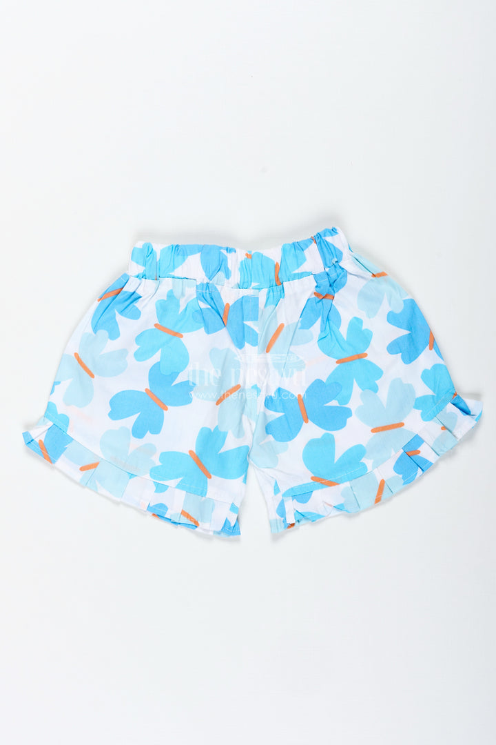 Girls Blue Butterfly Print Cotton Shorts For Summer Fun