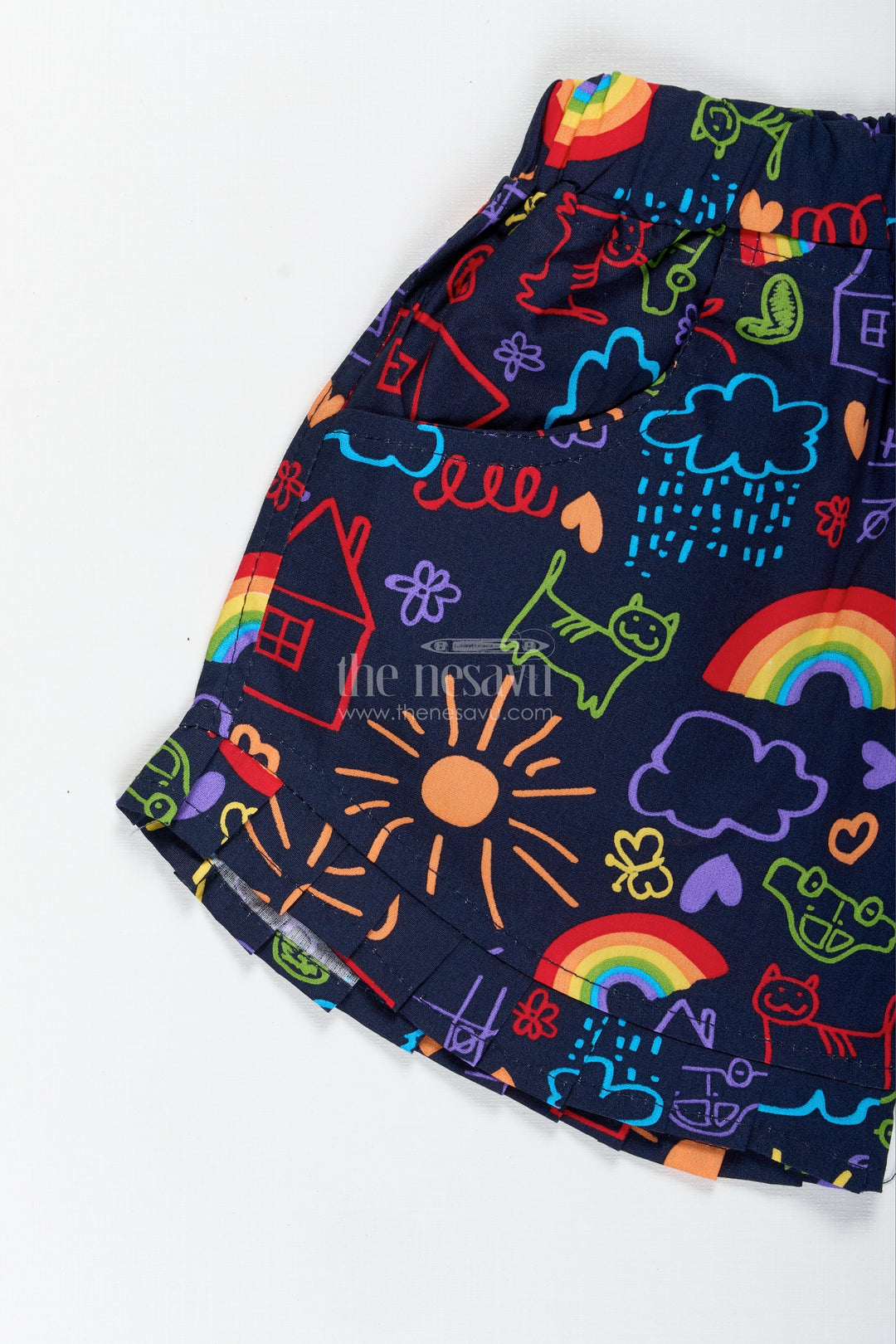 Multicolor Doodle Print Shorts For Girls Summer Fun
