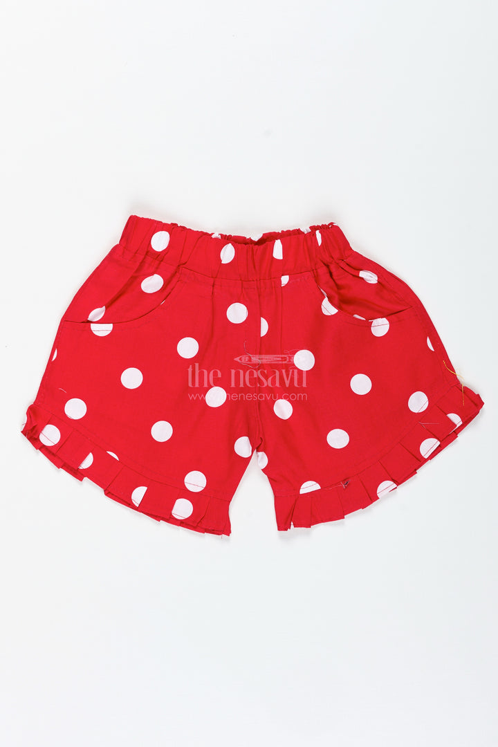 Girls Red Cotton Shorts With Polka Dots For Summer Play And Outings