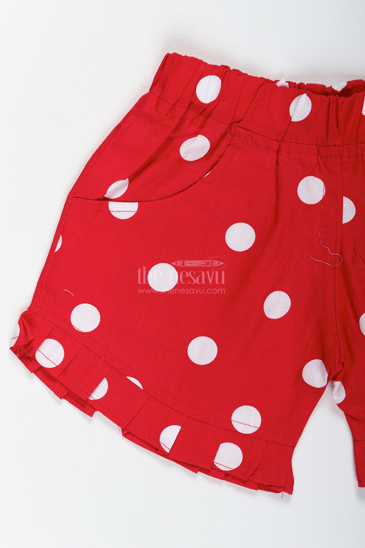 Girls Red Cotton Shorts With Polka Dots For Summer Play And Outings