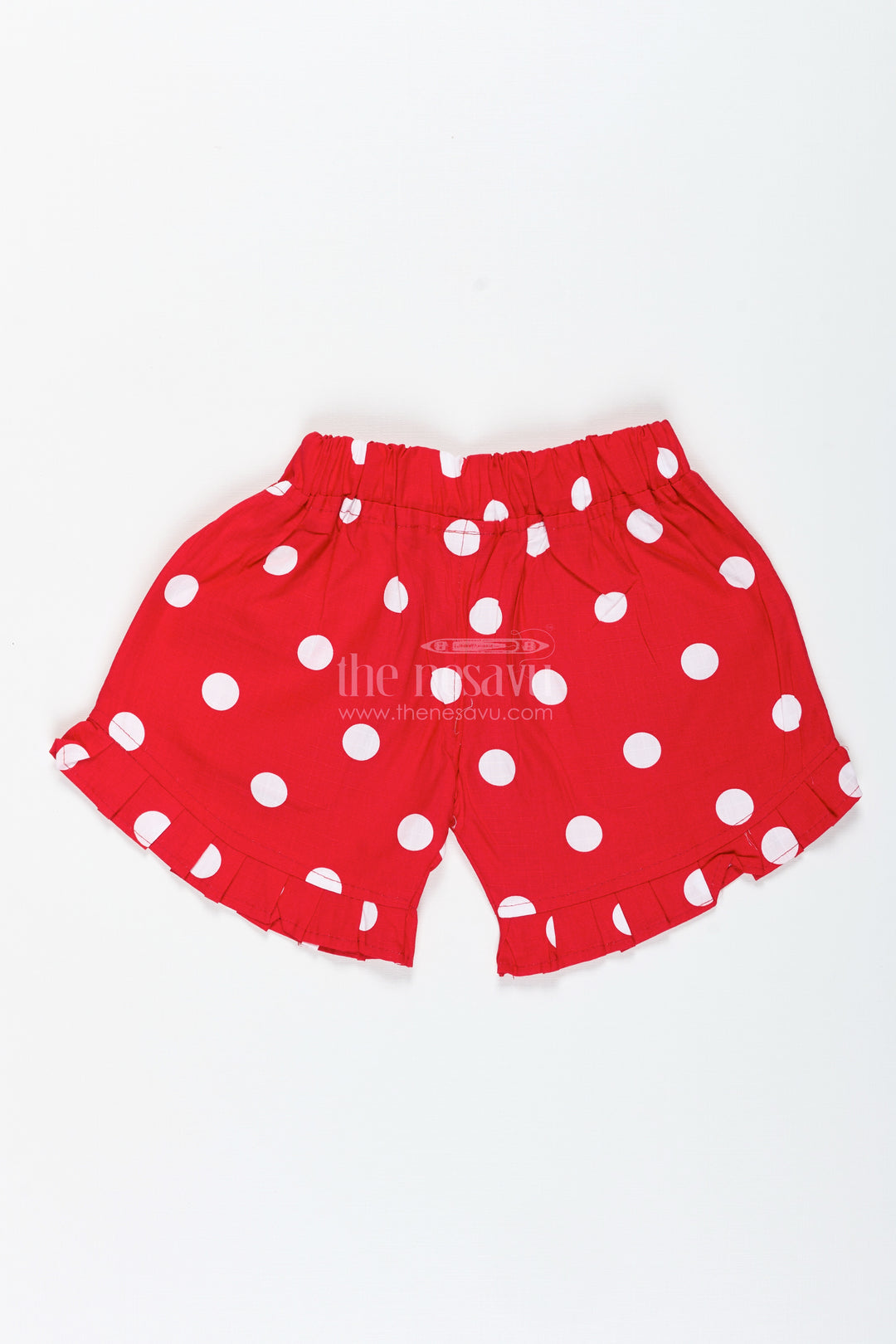 Girls Red Cotton Shorts With Polka Dots For Summer Play And Outings