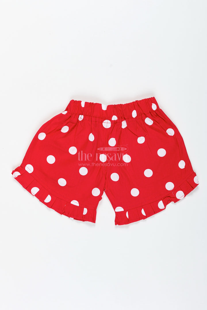 Girls Red Cotton Shorts With Polka Dots For Summer Play And Outings
