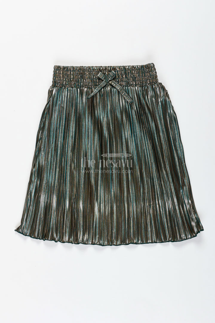 Olive Green Shimmer Pleated Skirt For Girls Festive Occasions