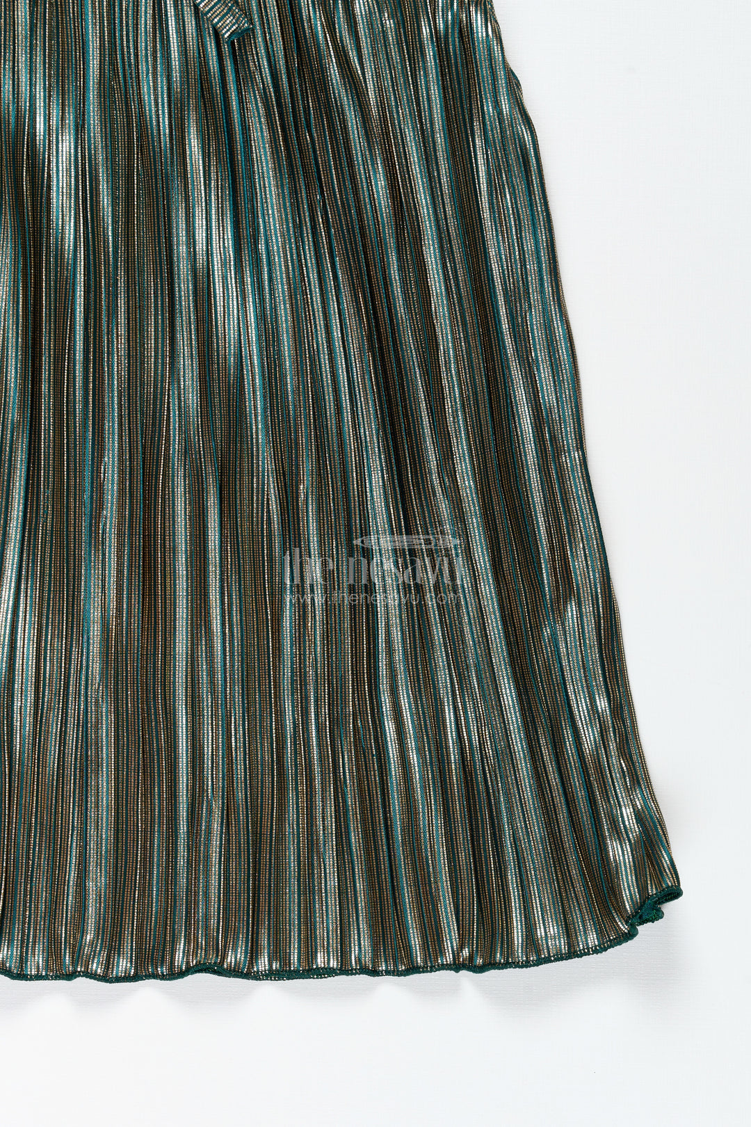 Olive Green Shimmer Pleated Skirt For Girls Festive Occasions