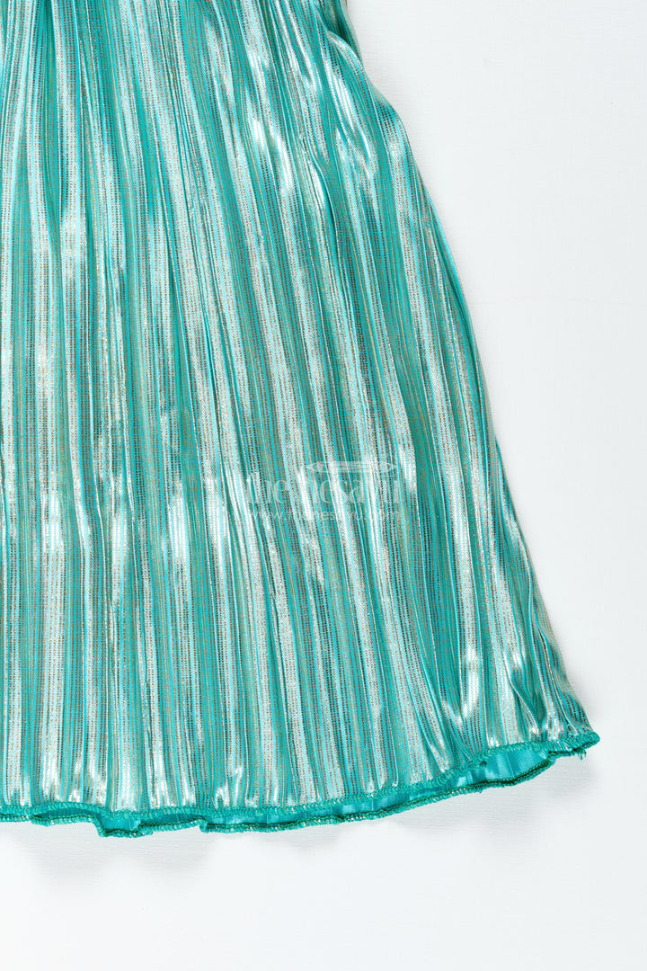 Mint Green Shimmer Pleated Skirt For Girls Celebration Wear