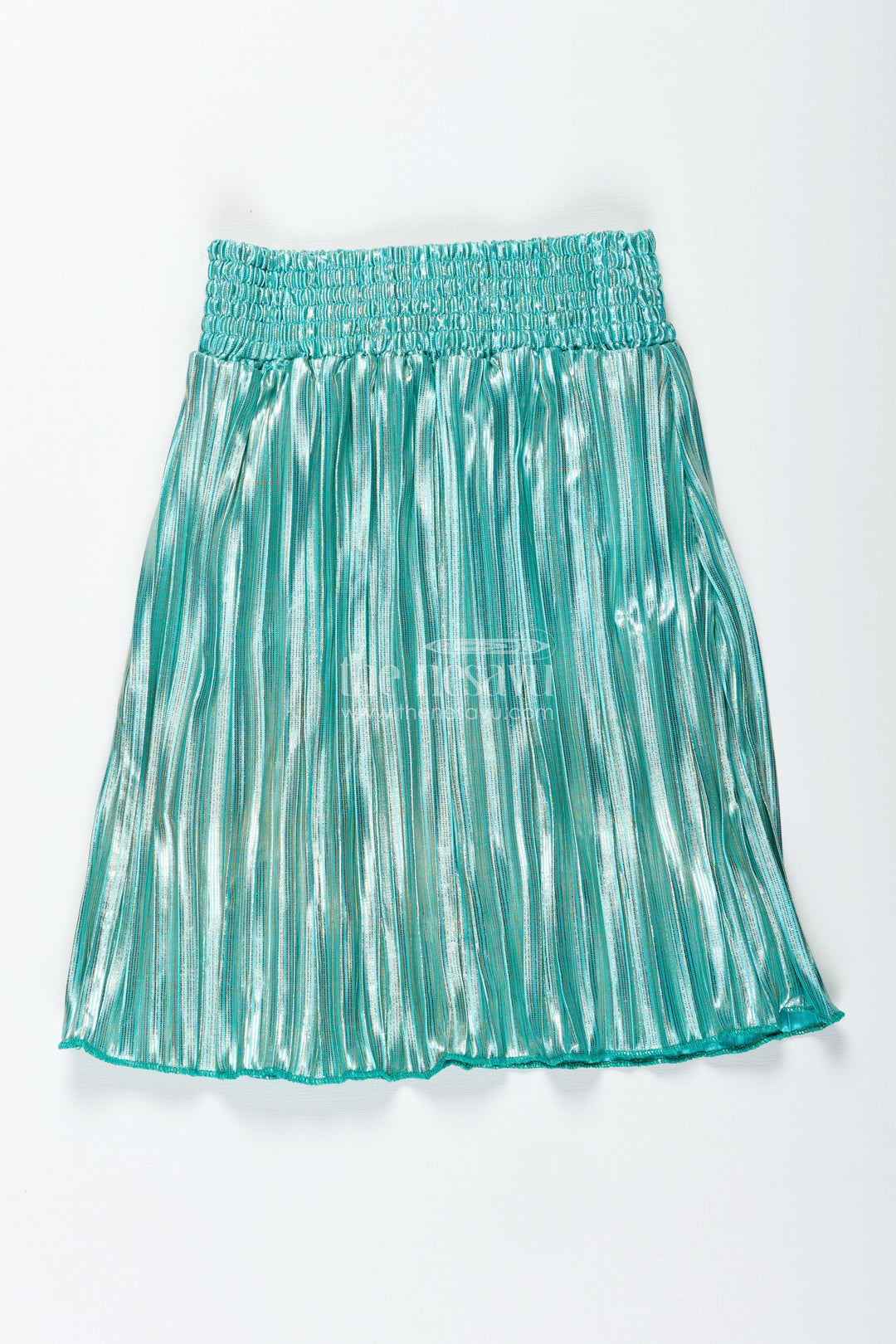 Mint Green Shimmer Pleated Skirt For Girls Celebration Wear