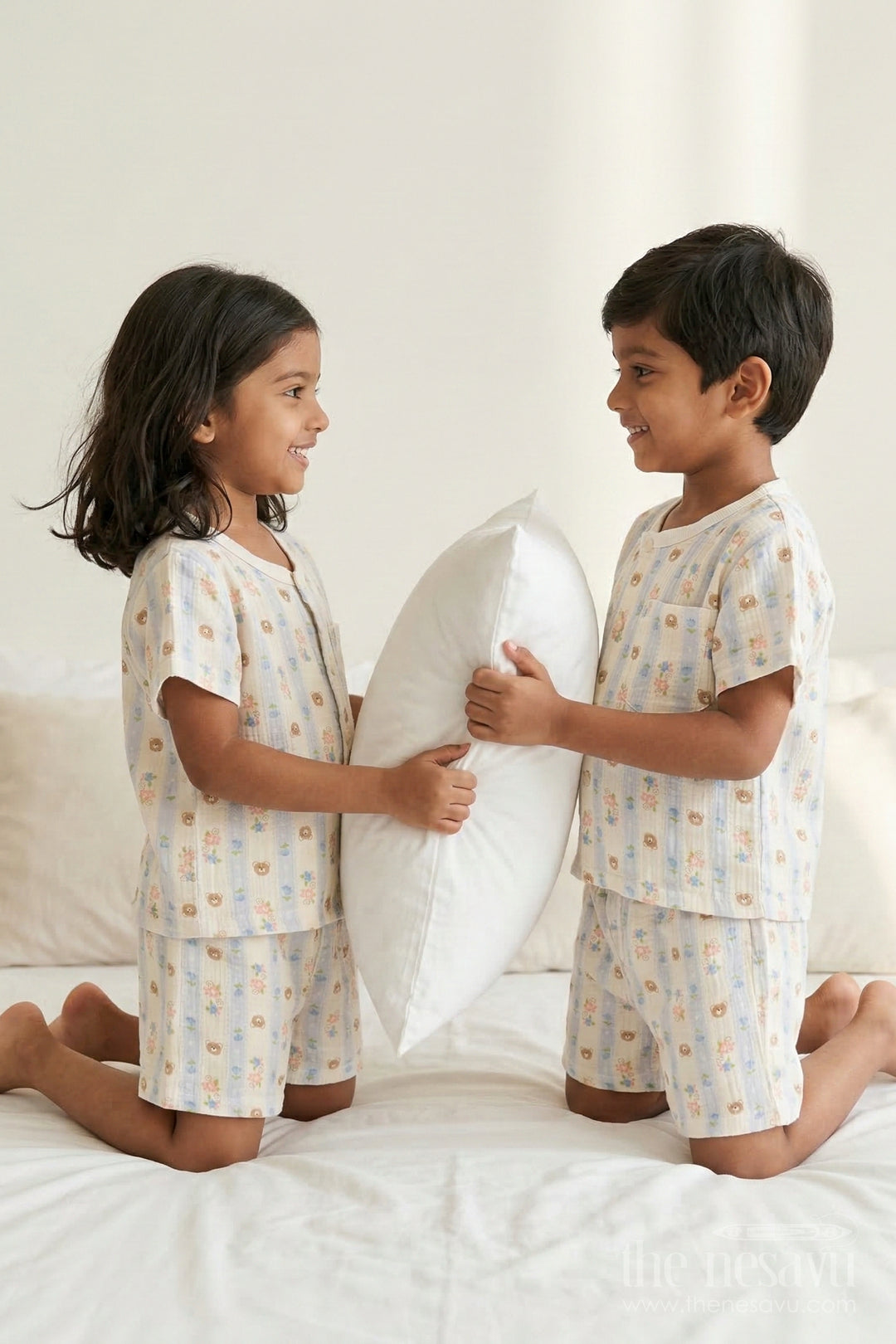 Kids Cotton Night Suit with Floral Print for Daily Sleepwear