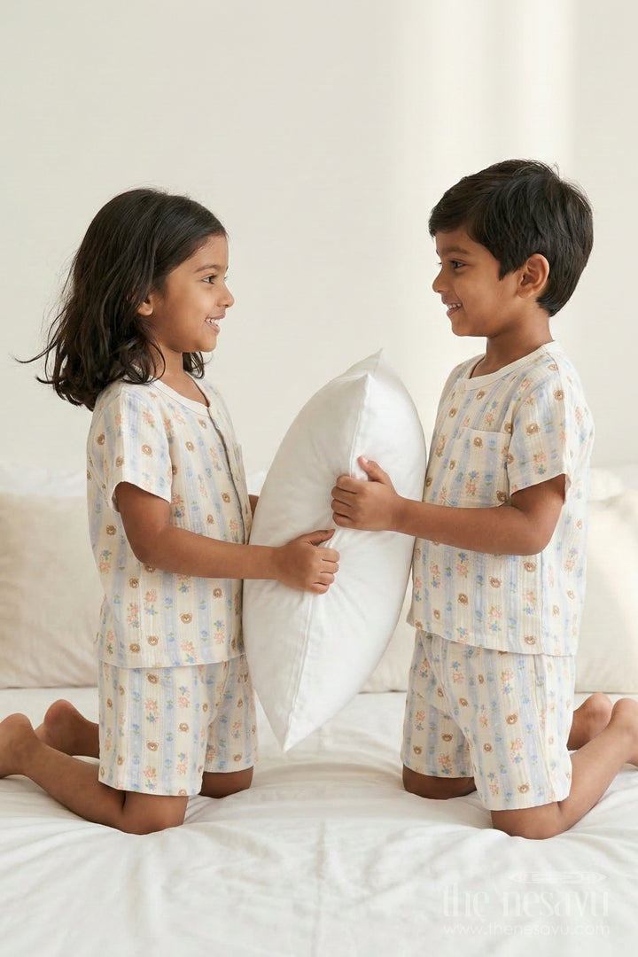 Kids Cotton Night Suit with Floral Print for Daily Sleepwear