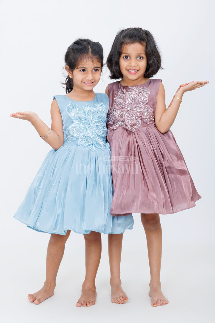 Girls Party Wear Pink Organza Frock with Embellished Bodice and Flared Skirt in Elegant party wear pink frock Look