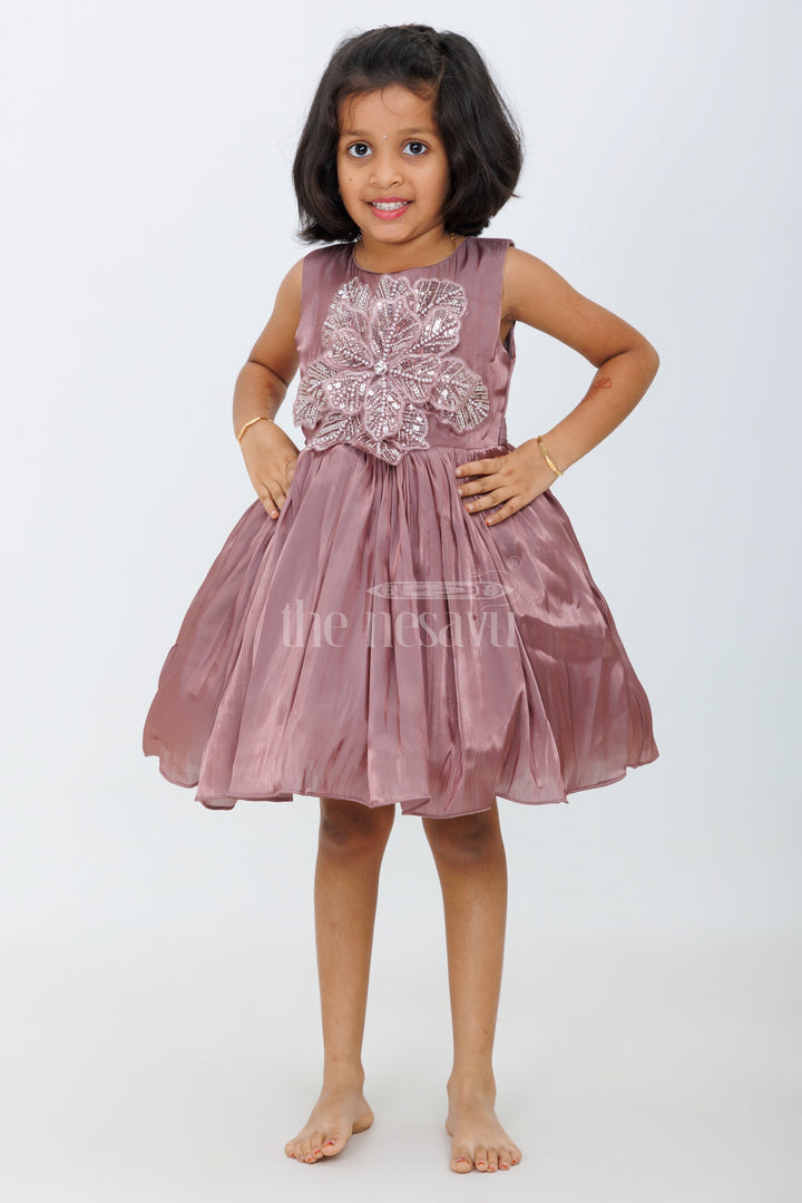 Girls Party Wear Pink Organza Frock with Embellished Bodice and Flared Skirt in Elegant party wear pink frock Look